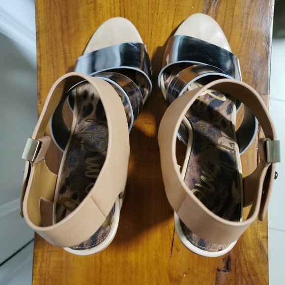 Sam Edelman Nude and Metallic Silver Chunky Heels - Picture 4 of 5